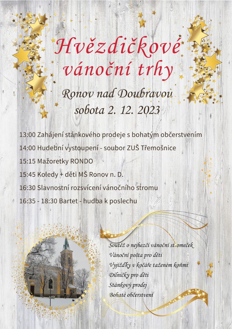 Hvězdičkové vánoční trhy Ronov nad Doubravou