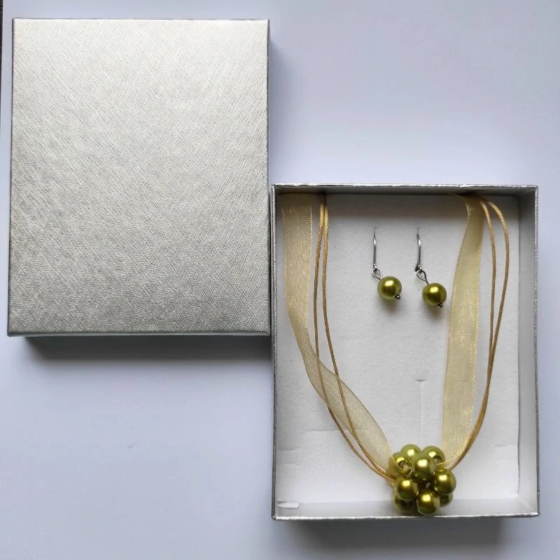 Zeleno-zlatá perlová kulička s náušnicemi