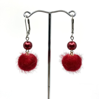 Bambulkové náušnice s perlou červené